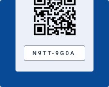 Imagen de un código QR acompañado de un código alfanumérico sobre fondo azul.