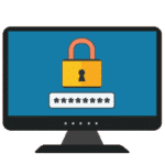 Ilustración de una pantalla de ordenador con un candado y un campo de contraseña que simbolizan la seguridad en línea.